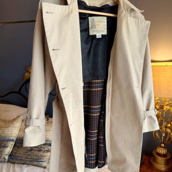 Vintage London Fog Tan Winter Trench Coat Wool Liner - Picture 9 of 14